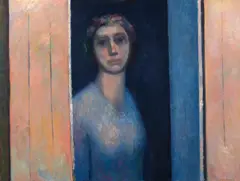 Woman at the Window by Noel Counihan, 1981, oil on canvas, sold Jun 2023