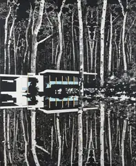 Displaced, Home Forest by Paul Davies, 2014, synthetic polymer paint on canvas, sold Jun 2023