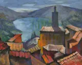Grahame King, Italian Landscape with Lake, 1948, oil on canvas