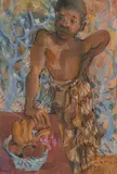 Donald Friend, Portrait with Fruit Bowl, ink, gouache and pastel on paper