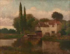 Stanhope Forbes, Lake Scene with Village House, 1902, oil on canvas