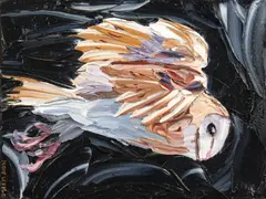Jodie Wells, Swift Descent Barn Owl, 2021, oil on canvas