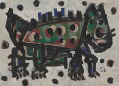 Dog by David Larwill, 2008, oil on board, sold May 2023
