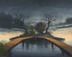 Elevated Walkway by Alexander McKenzie, 2017, oil on board, sold May 2023