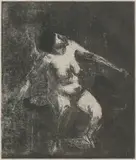 Fred Williams, Nude Figure, 1954-1955, etching on Whatman paper, uneditioned
