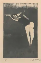 Trapeze by George Baldessin, 1963, aquatint etching, ed. 13/25, sold Apr 2023