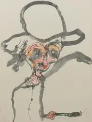 Lloyd Rees at 93 by John Olsen, 1989, lithograph with hand colouring, ed. B.A.T, sold Apr 2023