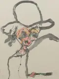John Olsen, Lloyd Rees at 93, 1989, lithograph with hand colouring, ed. B.A.T