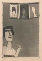 Performer and Billboard by George Baldessin, 1966, etching and aquatint, ed. 2/25, sold Apr 2023