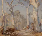 Hans Heysen, A Team Working with Horses Amidst Trees