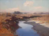Ken Knight, Late Afternoon On The Creek, Near Jindabyne, oil on board