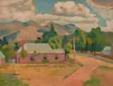Roland Wakelin, House At The Foothills Of The Mountains, 1939, oil on board