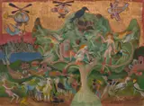 The Destruction of Sodom, Viewed from Crows Nest on the North Shore of the Harbour by Donald Friend, watercolour, gouache and gold leaf on paper, sold Mar 2023