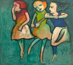 Charles Blackman, Three Figures, enamel and oil on paper on composition board