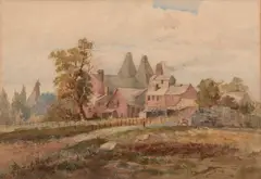 Oast Houses, Tasmania by Louis Buvelot, 1860, watercolour on paper, sold Mar 2023