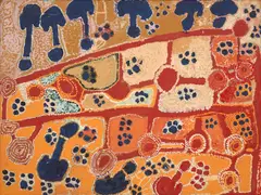 Wimmitji Tjapangati, Grass Seed Dreaming, 1992, synthetic polymer paint on canvas