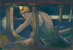 Noel Counihan, 18th Seam with Miner Resting, 1985, oil on canvasboard