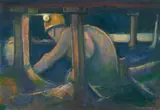 Noel Counihan, 18th Seam with Miner Resting, 1985, oil on canvasboard
