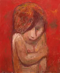 Noel Counihan, (Huddled Woman), 1974, oil on board