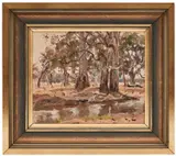 Max Middleton, River Gums, Benalla, oil on masonite