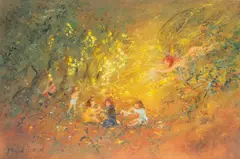 David Boyd, Europa Appearing at a Picnic Under the Wattle Tree, c.1975, oil on board