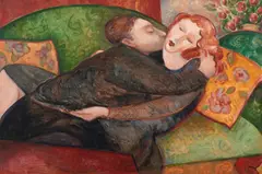 Glen Preece, Lovers on a Green Couch, oil on canvas