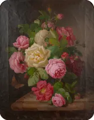 Josef Lauer, (Still Life with Roses and Butterfly), oil on canvas