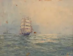 Frederick James Elliott, Two Watercolours of Ships Out to Sea, watercolour on paper