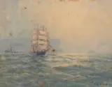 Frederick James Elliott, Two Watercolours of Ships Out to Sea, watercolour on paper