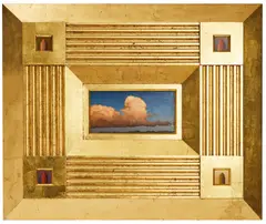 Jim Thalassoudis, Untitled (Cloud With Towers), 1993, oil on linen, wood, gold leaf
