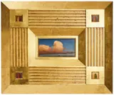 Jim Thalassoudis, Untitled (Cloud With Towers), 1993, oil on linen, wood, gold leaf
