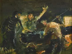 Study from Trafalgar (London) by Pro Hart, oil on parchment hardboard, sold Nov 2022