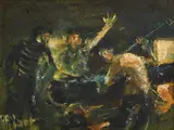 Study from Trafalgar (London) by Pro Hart, oil on parchment hardboard, sold Nov 2022