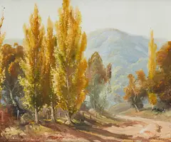 Dixon Copes, Poplars, oil on board