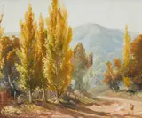 Dixon Copes, Poplars, oil on board
