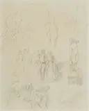Figures in Garden by Norman Lindsay, pencil on paper, sold Nov 2022