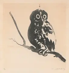 Brett Whiteley, Startled Owl, 1984, sugarlift aquatint, ed. 25/30