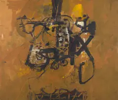 Robert Grieve, Black, Yellow and Brown Improvisation, 1998, mixed media on paper, laid on canvas