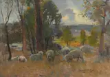 Walter Withers, Grazing Sheep, oil on canvas laid on board