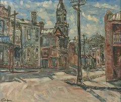 Danila Vassilieff, Fitzroy Street Scene, c.1938, oil on plywood panel