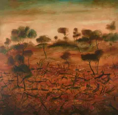 Study for Polo Players by Pro Hart, c.1965, oil on board, sold Oct 2022