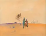 Hugh Sawrey, Figures at Springvale Station, West Queensland, oil on canvas