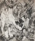 Merchandise by Norman Lindsay, ink and charcoal on paper, sold Oct 2022