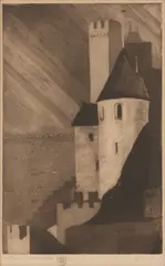 Jessie Traill, The Tower Carcassonne Night, 1927, aquatint and etching, ed. 3/25