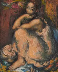 Constance Stokes, Untitled (Seated Woman), 1949, oil on metal sheet