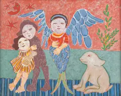 Mirka Mora, Mermaid Angel with Red Sky, 1970, oil on canvas