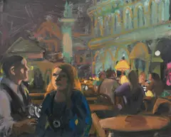 Wendy Sharpe, Tourists at Night, Piazza San Marco, 2004, oil on canvas