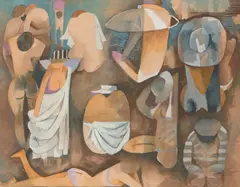 Dorothy Braund, Figures at the Beach, gouache and watercolour on paper