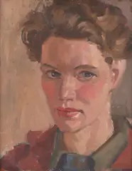 Dora Chapman, Self Portrait in Red Jacket, oil on canvas