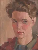 Dora Chapman, Self Portrait in Red Jacket, oil on canvas
